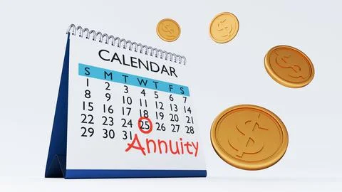 A 3d rendering of Calendar and Coins. The financial concept of an annuity. Illustration