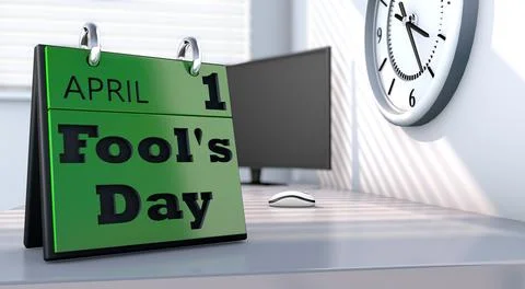 3D rendering of a calendar with the date of April 1st. April fools day. Stock Illustration