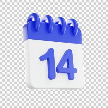 3d rendering calendar icon with a day of 14. Blue and white color. Stock Illustration