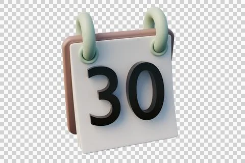 3D rendering of a calendar page with the number 30. Stock Illustration