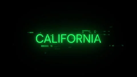 3D rendering California text with screen effects of technological glitches Stock Illustration
