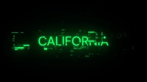 3D rendering California text with screen effects of technological glitches Stock Illustration