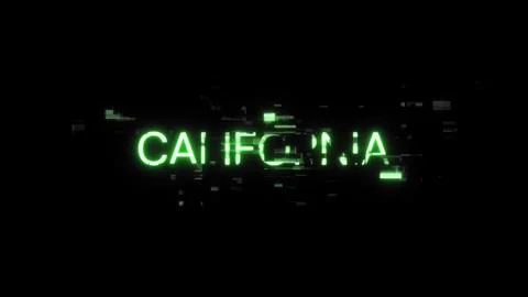 3D rendering California text with screen effects of technological glitches Illustrazione stock