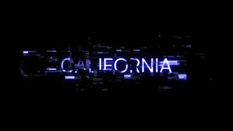 3D rendering California text with screen effects of technological glitches Illustrazione stock