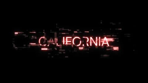 3D rendering California text with screen effects of technological glitches Illustrazione stock