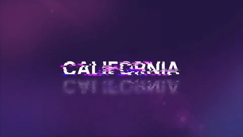 3D rendering California text with screen effects of technological glitches Illustrazione stock