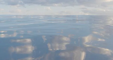 3d rendering of calm ocean waters with fluffy white clouds and reflections. Stock Illustration