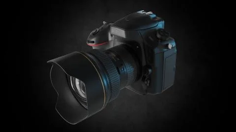 3D rendering of a camera on dark background Stock Illustration