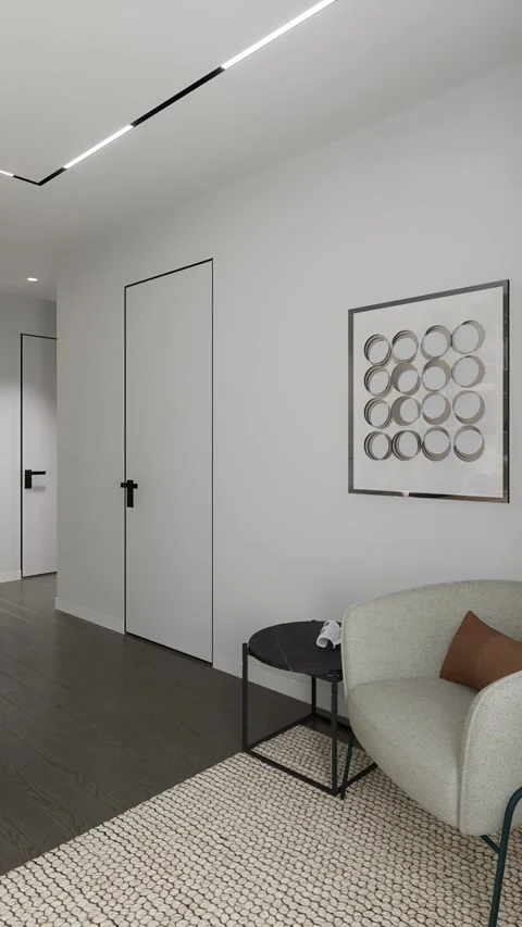 3D rendering. The camera flies around the workplace in a minimalist apartment Stock Footage 273582997