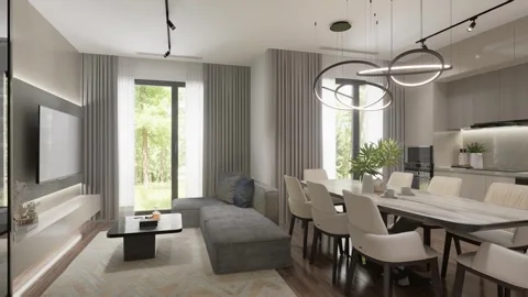 3D-rendering. The camera flies over a modern studio apartment. Stock Footage 263033707