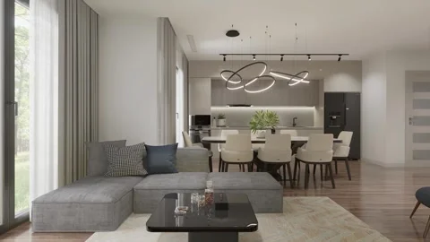 3D-rendering. The camera flies over a modern studio apartment. Stock Footage 263034254