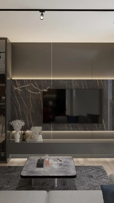 3D-rendering. The camera flies over a modern studio apartment. Stock Footage 266993781