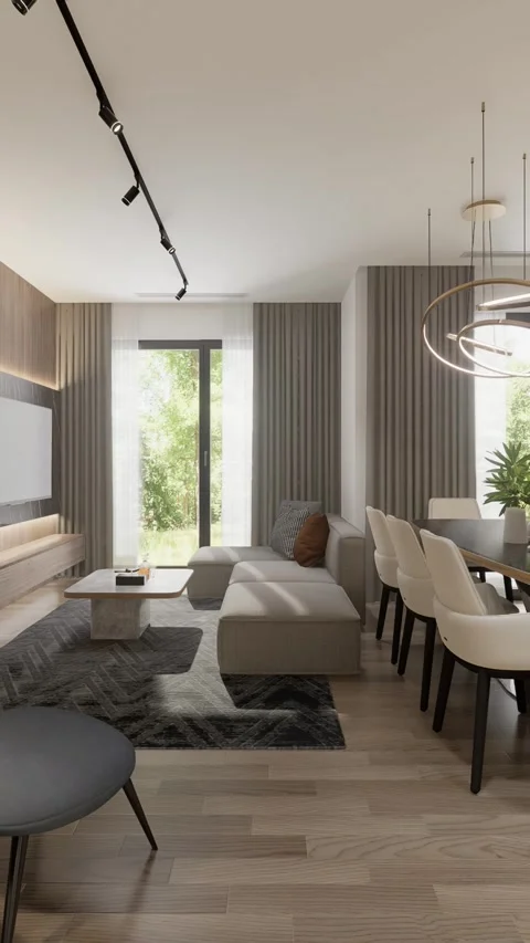 3D-rendering. The camera flies over a modern studio apartment Stock Footage 270214194