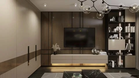 3D-rendering. The camera flies over a modern studio apartment Stock Footage 271662878