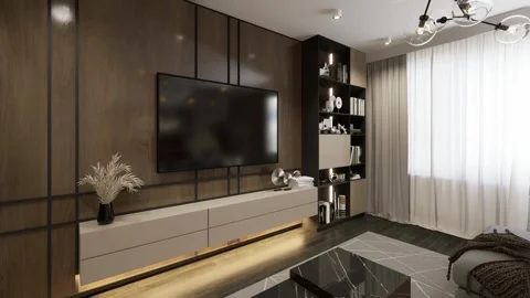 3D-rendering. The camera flies over a modern studio apartment Stock Footage 271662879