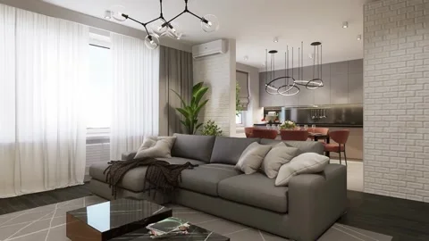 3D-rendering. The camera flies over a modern studio apartment Stock Footage 271662880