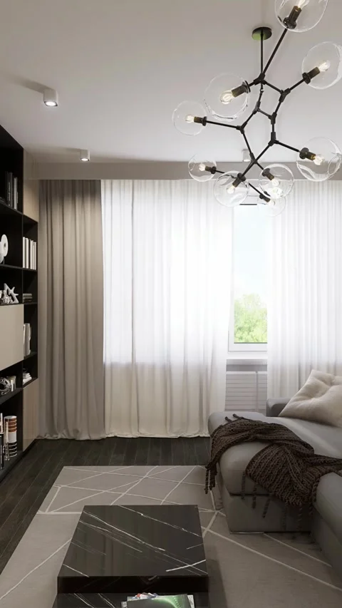 3D-rendering. The camera flies over a modern studio apartment Stock Footage 271663174