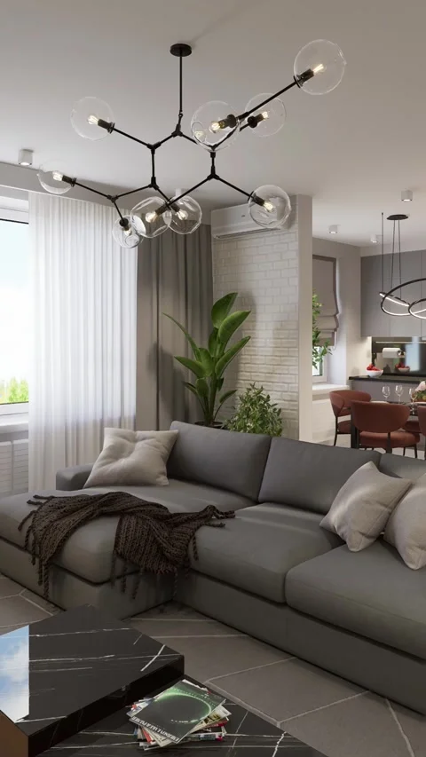 3D-rendering. The camera flies over a modern studio apartment Stock Footage 271663176