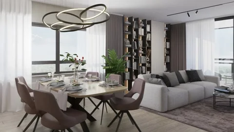 3D-rendering. The camera flies over a modern studio apartment. Stock Footage 281544312