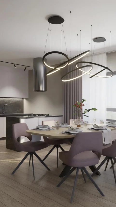 3D-rendering. The camera flies over a modern studio apartment. Vertical format Stock Footage 281544314