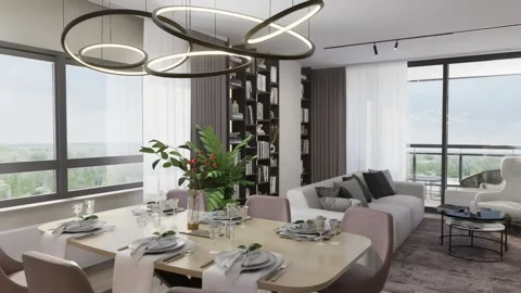 3D-rendering. The camera flies over a modern studio apartment. Stock Footage 281544424