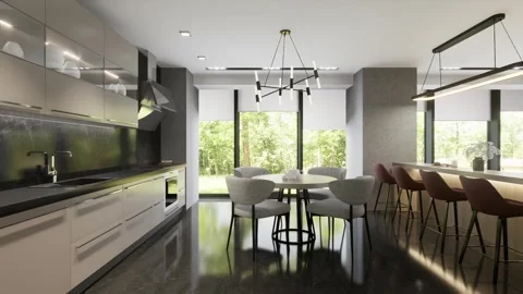 3D rendering. The camera flies through the interior of a country house Stock Footage 275023039