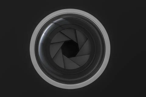 3d rendering, camera lens in a dark studio background Illustrazione stock