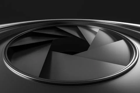 3d rendering, camera lens in a dark studio background Stock Illustration