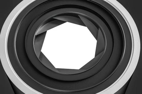3d rendering, camera lens in a dark studio background Illustrazione stock