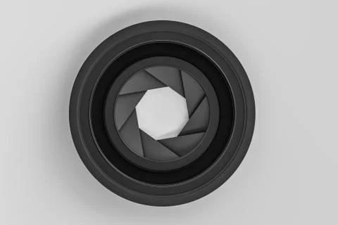 3d rendering, camera lens in a dark studio background Stock Illustration