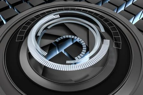 3d rendering, camera lens in a dark studio background イラスト素材