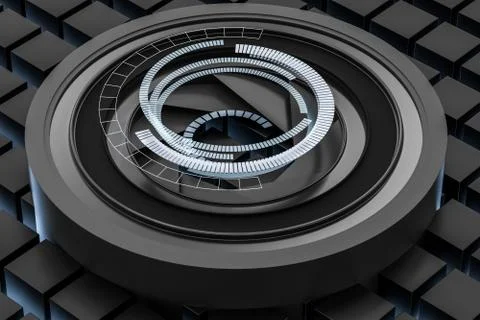 3d rendering, camera lens in a dark studio background イラスト素材