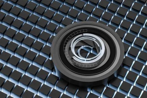 3d rendering, camera lens in a dark studio background イラスト素材