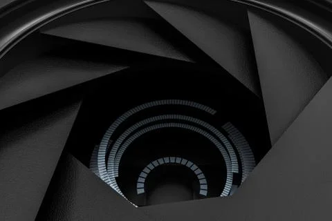 3d rendering, camera lens in a dark studio background Illustrazione stock