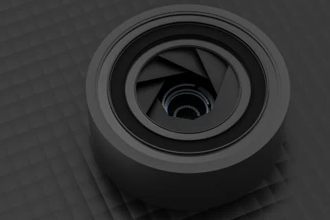 3d rendering, camera lens in a dark studio background Stock Illustration