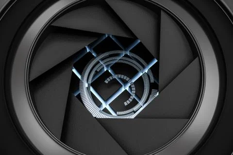 3d rendering, camera lens in a dark studio background イラスト素材