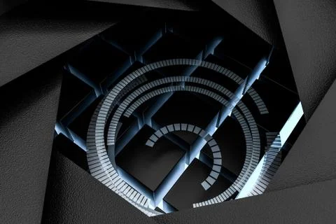 3d rendering, camera lens in a dark studio background Illustrazione stock