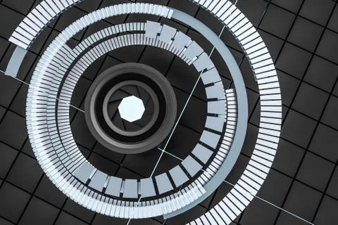 3d rendering, camera lens in a dark studio background イラスト素材