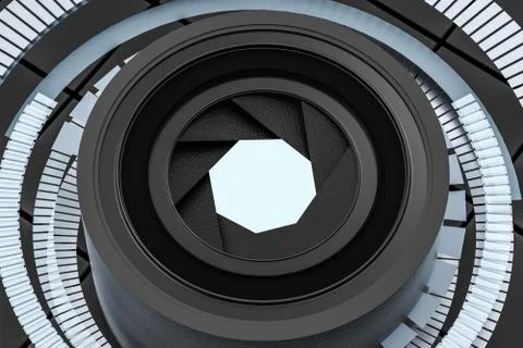 3d rendering, camera lens in a dark studio background イラスト素材