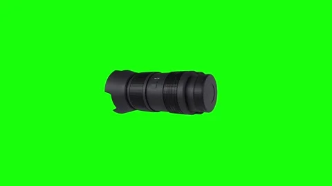 3D rendering of a camera lens rotating on a green background Stock-Footage 287011502