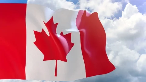 3D rendering of Canada flag waving on blue sky background Stock Footage 81509255