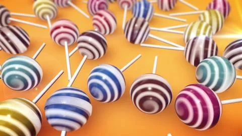 3d rendering. Candy on stick on orange background. Stock Illustration