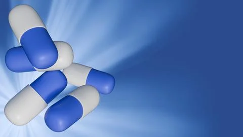 A 3d rendering of capsule pills illuminated by soft rays of light Stock Illustration
