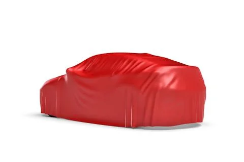 3d rendering of a car covered by red cloth Stock Illustration