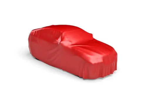 3d rendering of a car covered by red cloth イラスト素材