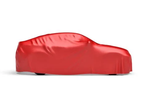 3d rendering of a car covered by red cloth Stock Illustration