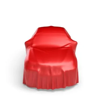 3d rendering of a car covered by red cloth Stock Illustration