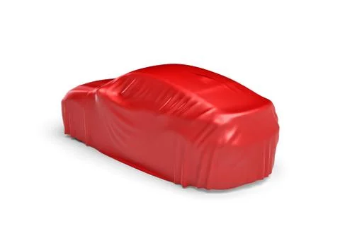 3d rendering of a car covered by red cloth Stock Illustration