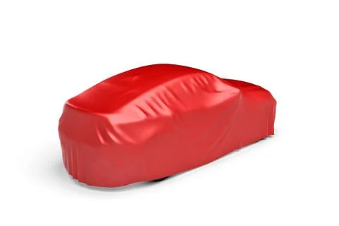 3d rendering of a car covered by red cloth Stock Illustration