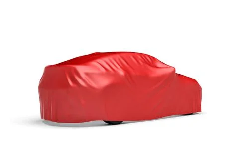 3d rendering of a car covered by red cloth Ilustración de archivo